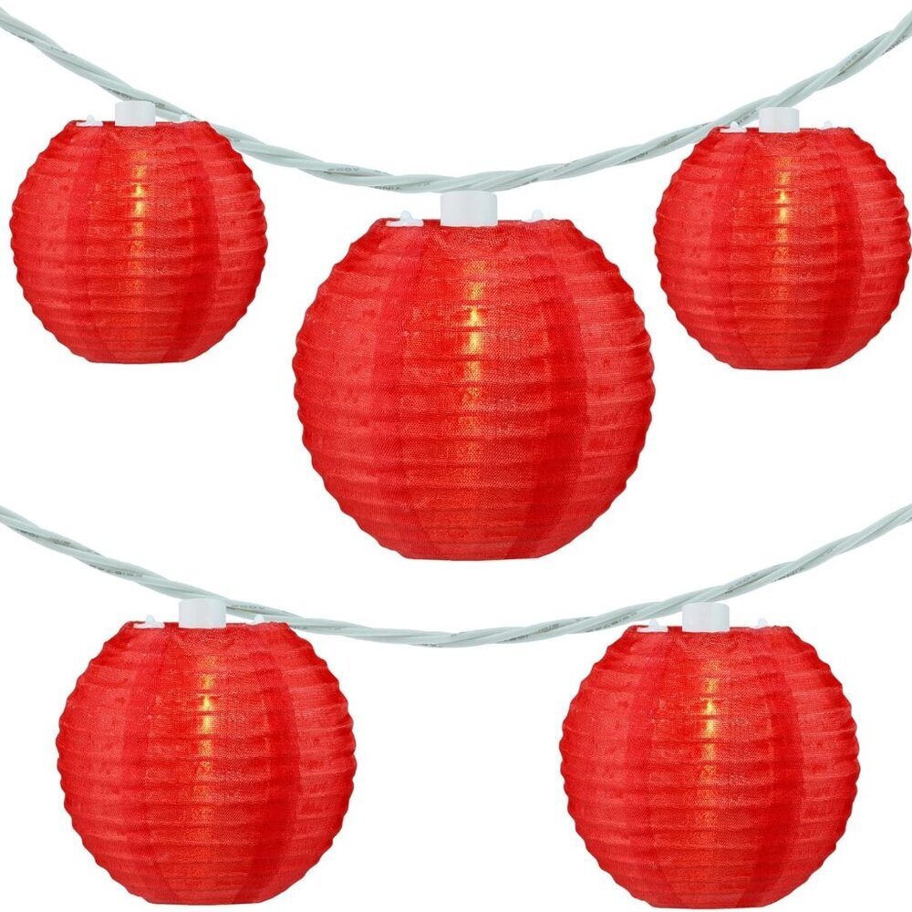 Red Lantern String Lights, 10 Count Nylon Lantern on 7.6' White Wire, UL Listed